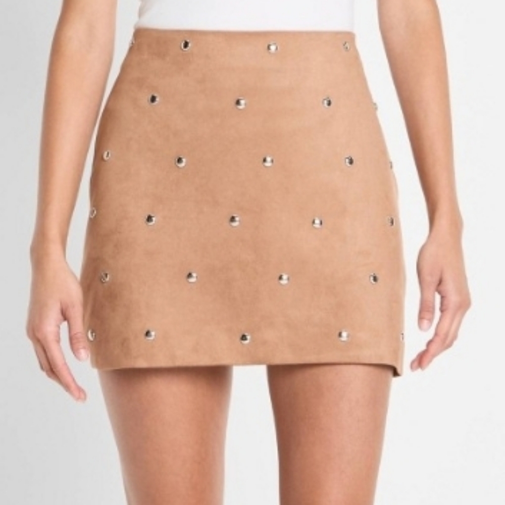 Nwt Future Collective Tan Faux Suede Stuffed Mini Skirt